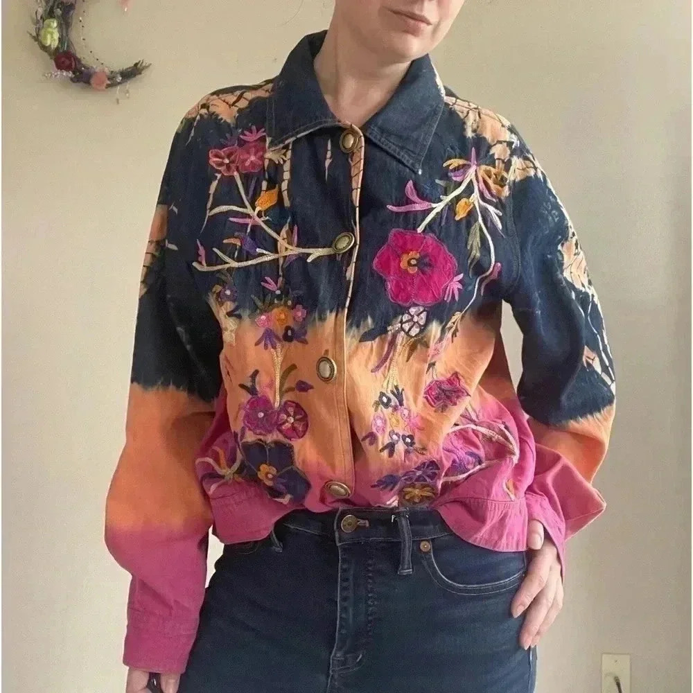 Allure Vintage 80's embroidered Jacket shirt floral size L
